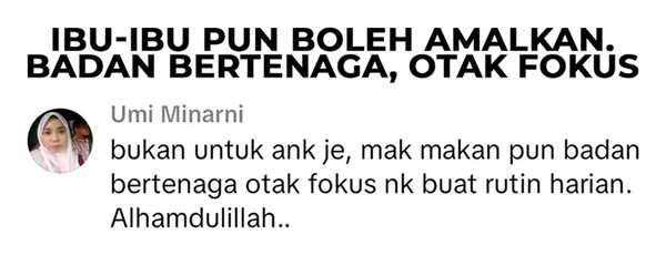 Testimoni Umi Minarni: ibu pun amalkan, badan bertenaga dan fokus untuk rutin harian.